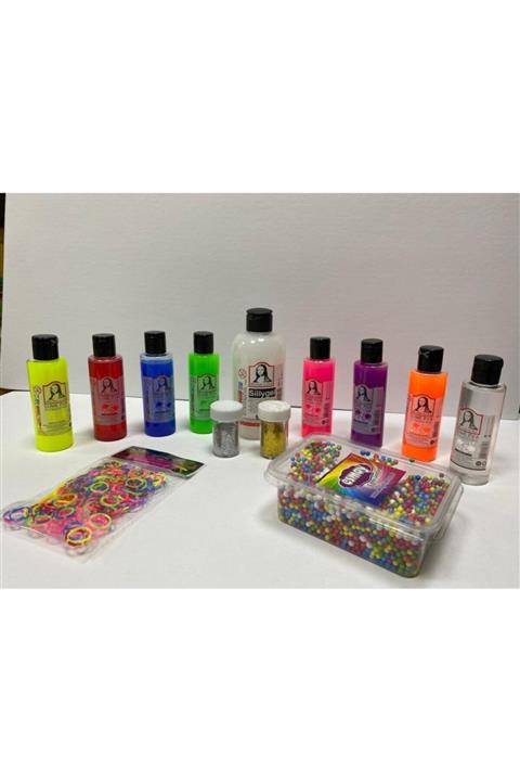 Monalisa Set 8 Renk 70ml Slime, 1 Adet 25o Ml Boraks, 2 Adet Sim, Bileklik Set Ve Renkli Köpük