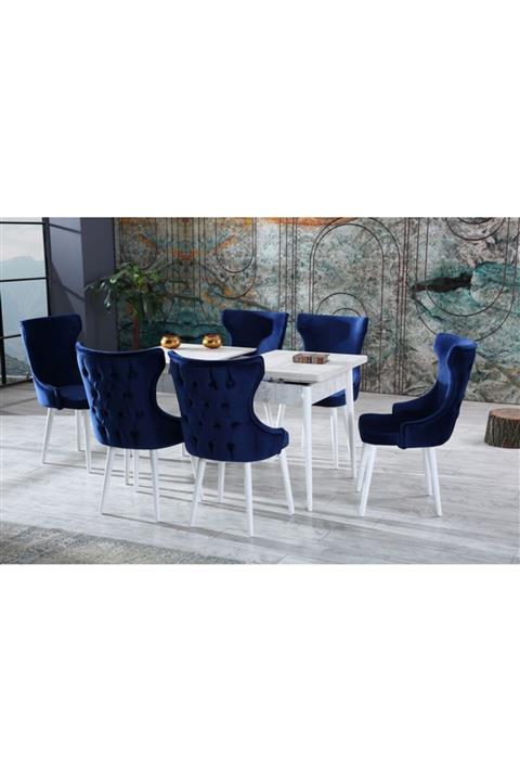 Ervo Nirvana Dio Lacivert Salon Mutfak Yemek Masa Takımı 6 Sandalyeli