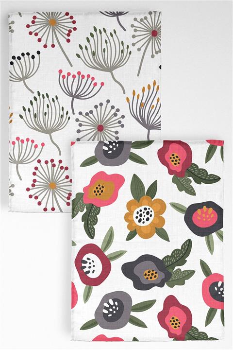 Tuğba Kuğu 2'li Müslin Örtü Seti - Summer Gaze - Retro Flowers