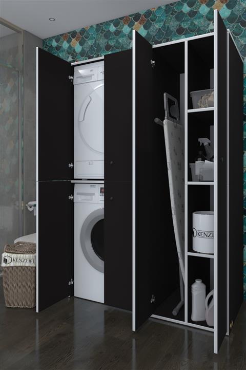 Kenzlife Çamaşır Kurutma Makinesi Dolabı Kapaklı Yaromira Siyah 180x120x60 Banyo