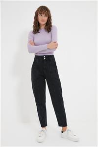 Trendyol Modest Antrasit Yüksek Bel Düğme Kapama Mom Jeans TCTAW22JE0338