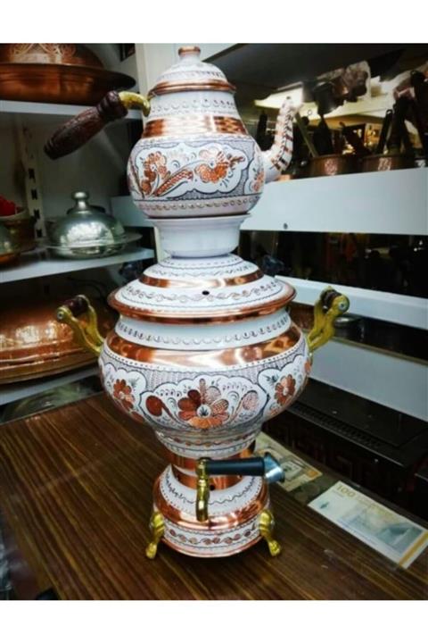 Platin Hediyelik Özel El Işlemeli Bakır Elektrikli Semaver Modeli