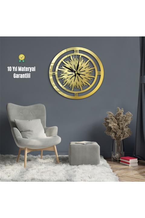 NEW DECORİA Lüx Krom Ayna Kar Tanesi Gold Duvar Saati 40x40x3 Cm