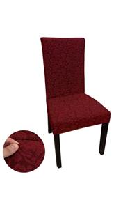 Pure Style Bordo 6’lı Set Jakarlı Likralı Esnek Lastikli Yıkanabilir Sandalye Örtüsü Kılıfı