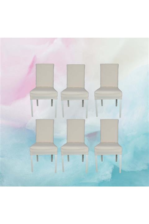 Cdr Home Bal Peteği Streç Kumaş Sandalye Kılıfı Krem Rengi - 6 Adet