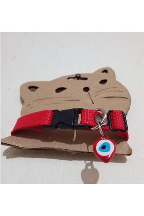 AB DESİGN Nazar Boncuklu Kırmızı Kedi Ve Mini Irk Köpek Tasma