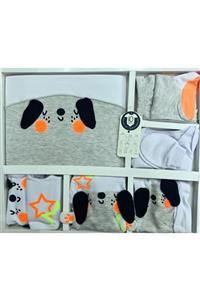 Miniworld Unisex Bebek Gri Köpek Figürlü 10'lu Hastane Çıkışı Yenidoğan Zıbın Seti