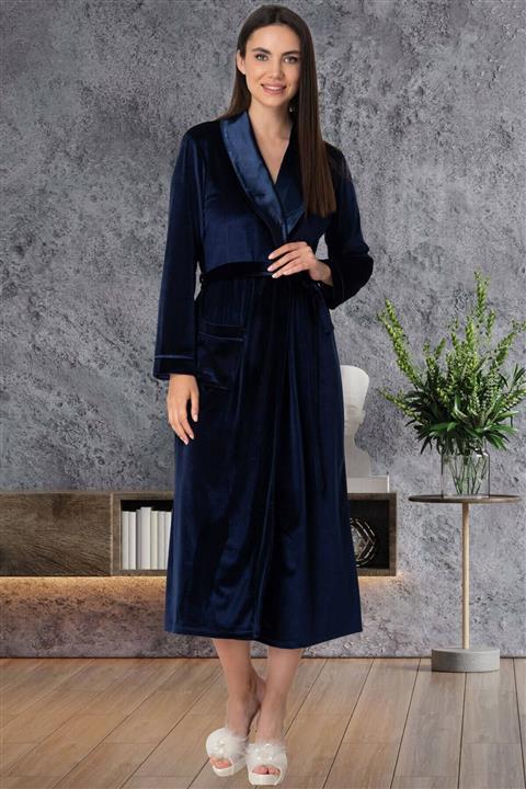 ByLohusa Kadın Lacivert Kadife Sabahlık 5543