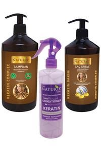 Naturix Tuzsuz Keratin Şampuan 600ml 500ml Saç Kremi 400 ml Fön Suyu Sıvı Saç Kremi 3'lü Bakım Seti