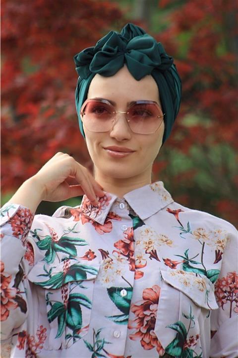 Sahra Şal Dünyası Zümrüt Serit Detaylı Hijab Bone