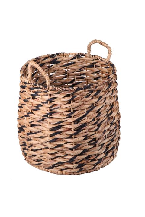 Evistro Dekoratif Kulplu Yuvarlak Hasır Çamaşır Sepeti 48x40 cm