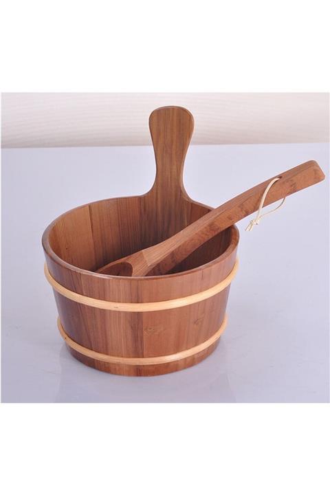 poolline Sauna Kova Kepçe Takımı Ahşap 4 lt.