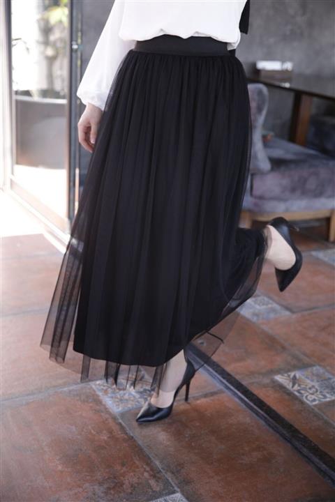 Modelhanem Kadın Siyah Bel Lastikli Tül Etek