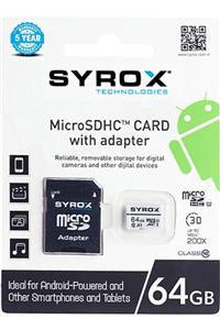 Syrox 64 Gb Micro Sd Card Hafıza Kartı Adaptörlü Syx-mc64 Suntechmc64