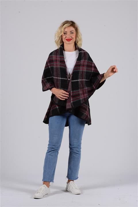 Gezgin tekstil ve aksesuar Kadın Siyah Ekose Yün Panço