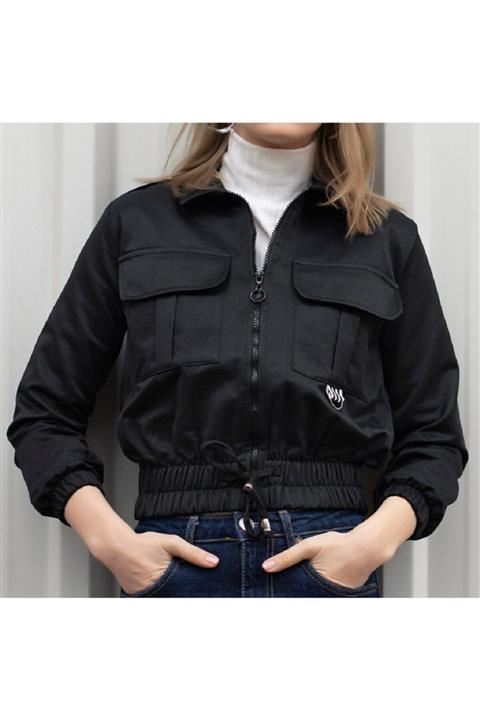 KAYRA KİDSS Kadın Siyah Fermuarlı Kısa Mont