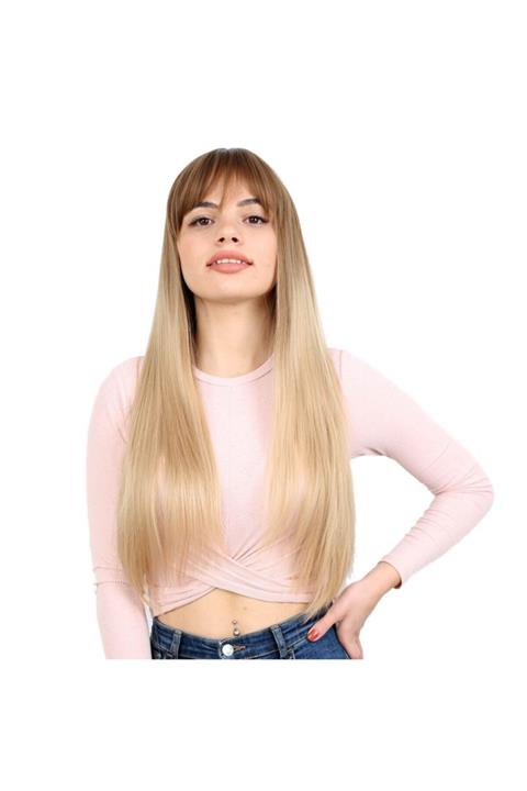Peruk Market Kadın Kumral Balköpüğü Ombreli Fiber Sentetik Uzun Düz Kahküllü Peruk