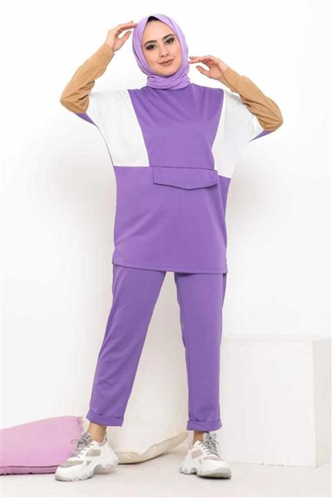 SEREZ MODA Kadın Mor Cep Detaylı Ikili Eşofman Takımı