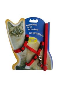 Easy Pet Kedi Göğüs Bel Tasma Takımı Medium Kırmızı 20*32-120 Cm