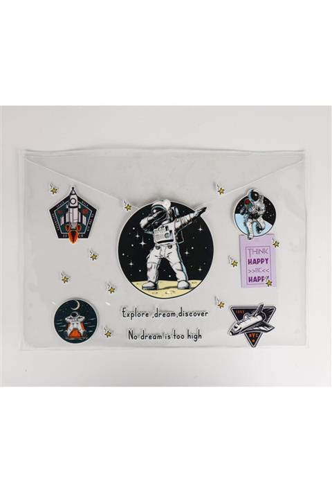 Cetinshop Kwfs-0012 Şeffaf Çanta Dosya Astronot Sticker Baskılı 32,5*22 Cm