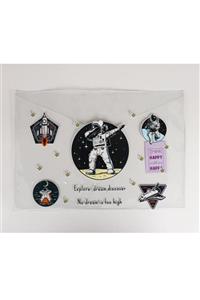 Cetinshop Kwfs-0012 Şeffaf Çanta Dosya Astronot Sticker Baskılı 32,5*22 Cm