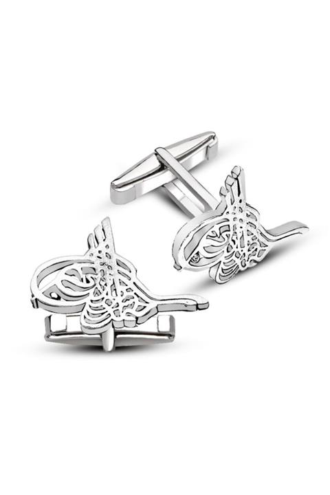 CO Cadeaux Erkek Gümüş Sade Tuğralı Kol Düğmesi 925 Ayar