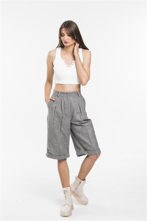 Shoppingdimoda Gri Bermuda Kaşe Şort