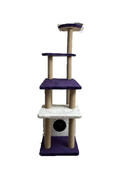 Miapet Lüks Kedi Evi Ve Tırmalama Mor-beyaz 139x60x40