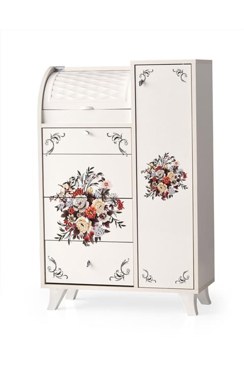 SELVİ Dolaplı Çekmeceli Desenli Mutfak Kiler Dolabı Büyük Ekmeklik