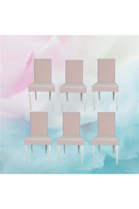 KILIFSAN Kadife Streç Kumaş Sandalye Kılıfı Pudra Renk - 6 Adet