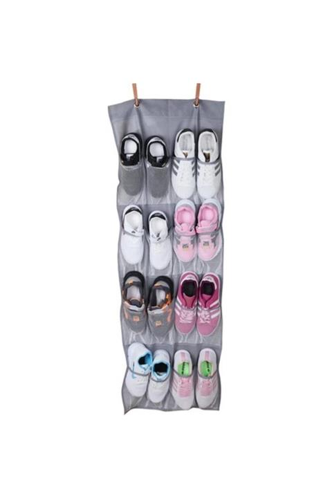 ZAVANSA Gri 16 Cepli Kapı Arkası File Ayakkabı Terlik Banyo Mutfak Organizer
