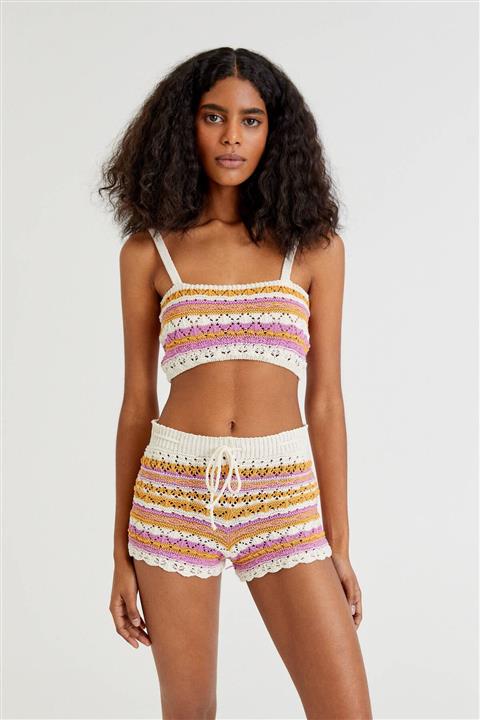 Pull & Bear Çizgili Kroşe Şort