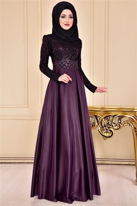 ModaMerve Dantel Detay Abiye Elbise Mürdüm Asm2133