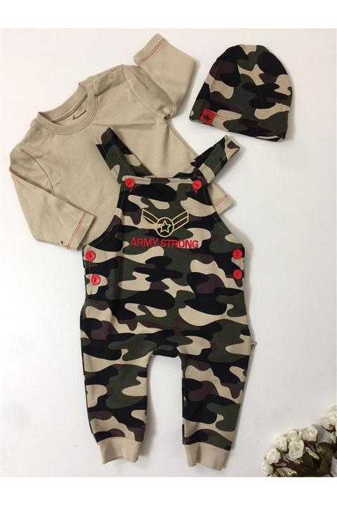 Alpbebe Kamuflajlı 3 Parça Salopet Set Erkek Takım Haki