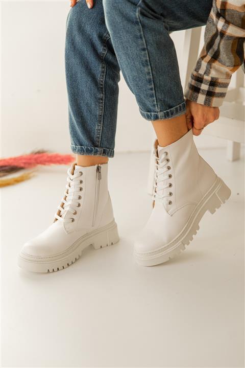 AZTEKA SHOES Hareket Store Beyaz Fermuarlı Bağcıklı Süper Hafif Bot