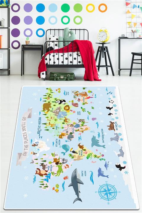 Chilai Home Animal Map Djt Çocuk Ve Bebek Halısı