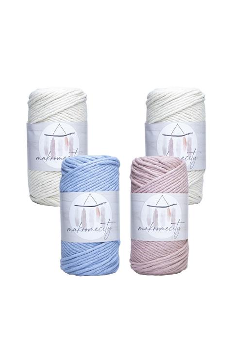 Makromecity Taranan Makrome Ipi 3mm Tek Büküm Makrame Taranabilir Ip 4lü Set 2 Ekru 1 Bebe Mavisi 1 Bebe Pembesi