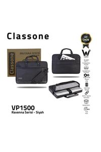 Classone Ravenna Vp1500 15,6 Inch Su Geçirmez Kumaş Ve Fermuar ,laptop El Çantası -siyah