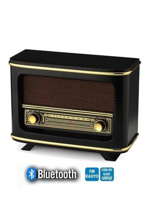 DepoMega Bluetoothlu Usb Aux Girişli Istanbul Model Ahşap Nostaljik Radyo