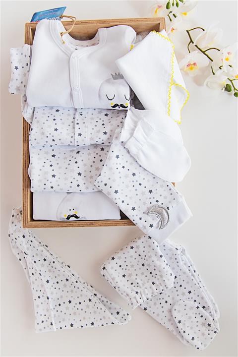 Babymod Little Moon Uyku Meleği Temalı 9 Parça Bebek Hastane Çıkışı Beyaz-0-3 Ay