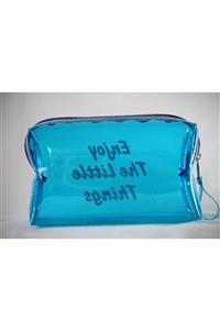 NobbeCompany Mavi Şeffaf Transparan Vinil Makyaj Çantası, Kalemlik, Transparent Vinyl Makeup Bag, Pencil Case