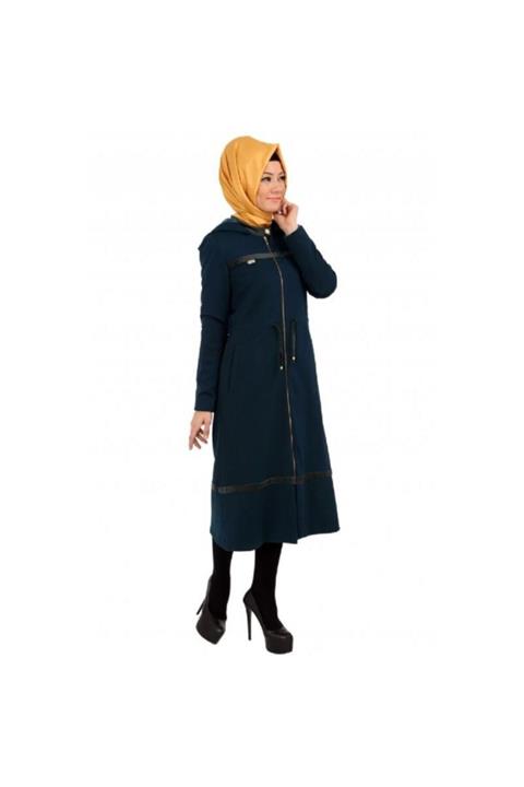 Doque Kadın Petrol Yeşili Fermuarlı Pardesü