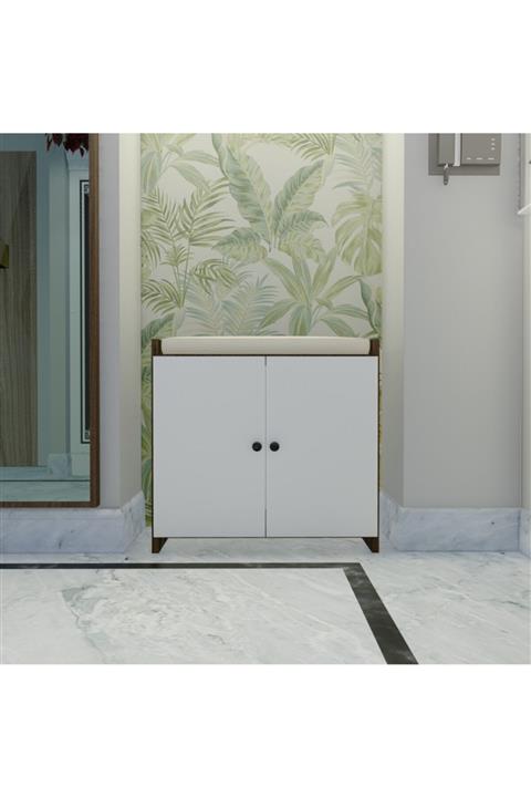 Ünüvar Konsept Emre Puflu Ayakkabılık - (Ceviz-Beyaz)