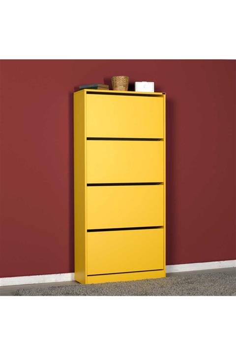 Adore Mobilya Flat Duo 4 Katlı Geniş Ayakkabılık Dolabı - Hardal