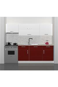 Decoraktiv Hazır Mutfak Dolabı Prestij 220 Cm Bordo & Parlak Beyaz -tezgah Dahil