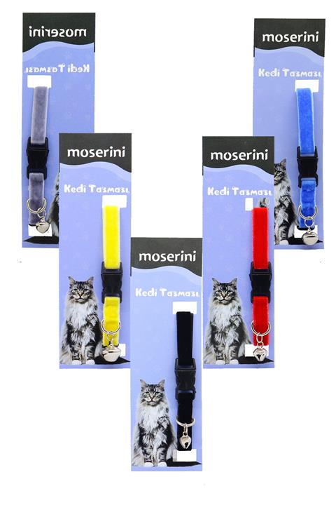 Moserini Yumuşak Dokulu Kadife Kedi Tasma Seti 5 Renk