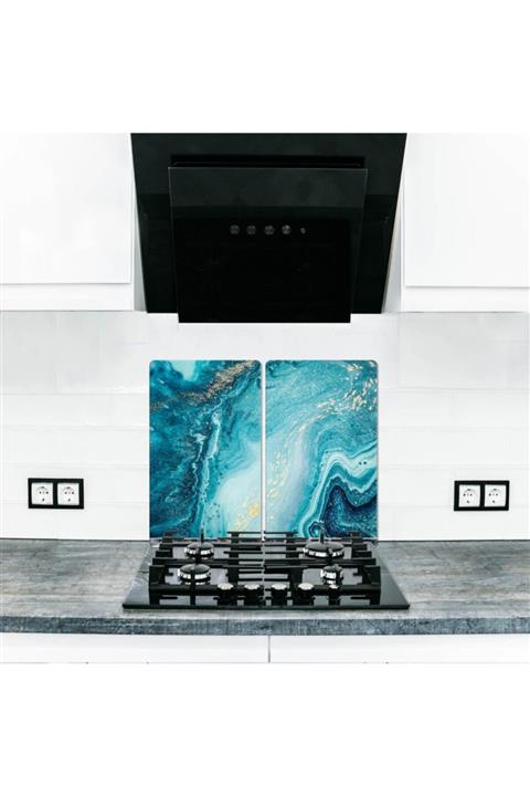 Saban 2' Li 40x52 Cm Okyanus Desenli Cam Kesim Tablası Ve Ocak Koruma