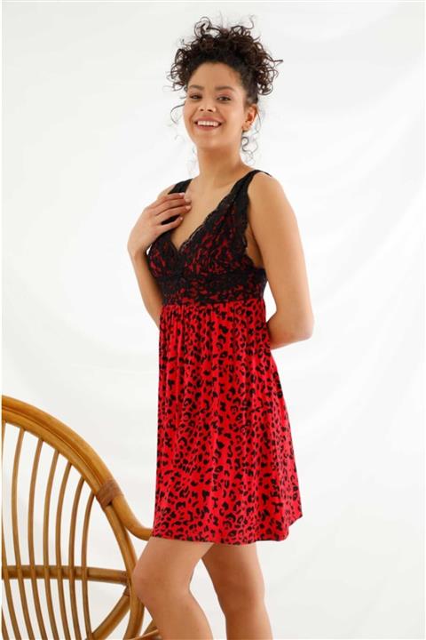 İPEKTENİM TEKSTİL Kadın Kırmızı Dantelli Gecelik