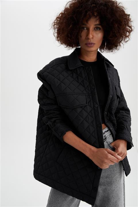 DeFacto Kadın Siyah Kapitoneli Cep Detaylı Relax Fit İnce Mont