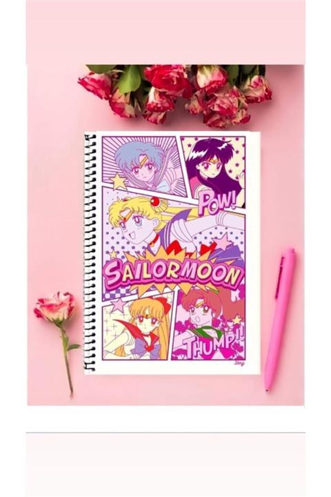 AYAŞLI KIRTASİYE Sailor Moon Anime  1 Adet Özel Tasarım A5 Boyutu Telli Çizgisiz Defter 15x21 cm
